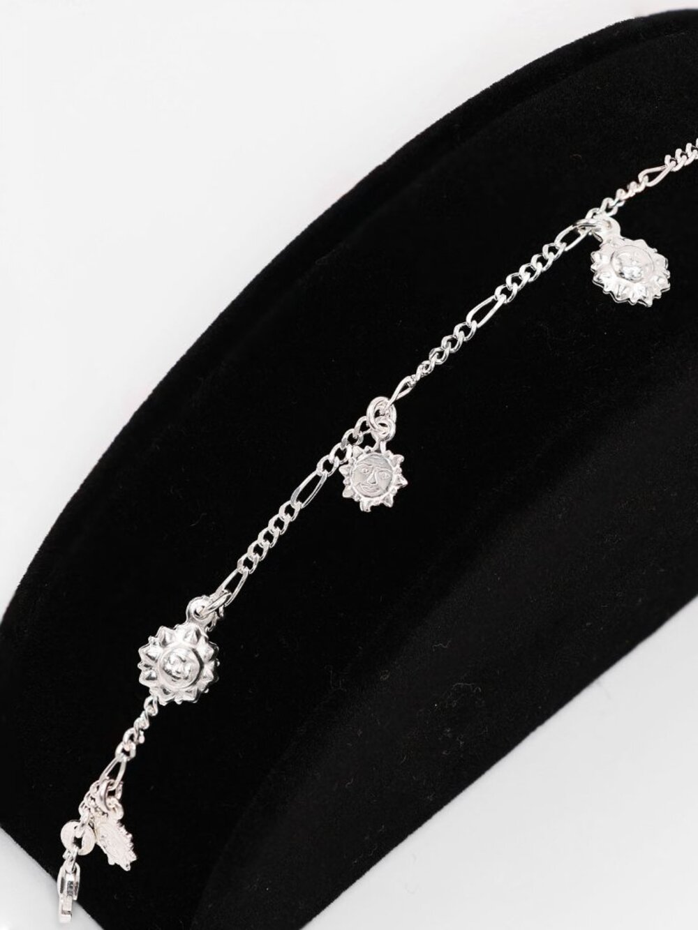 925 Sterling Silver Fancy Figaro Sun Bracelet